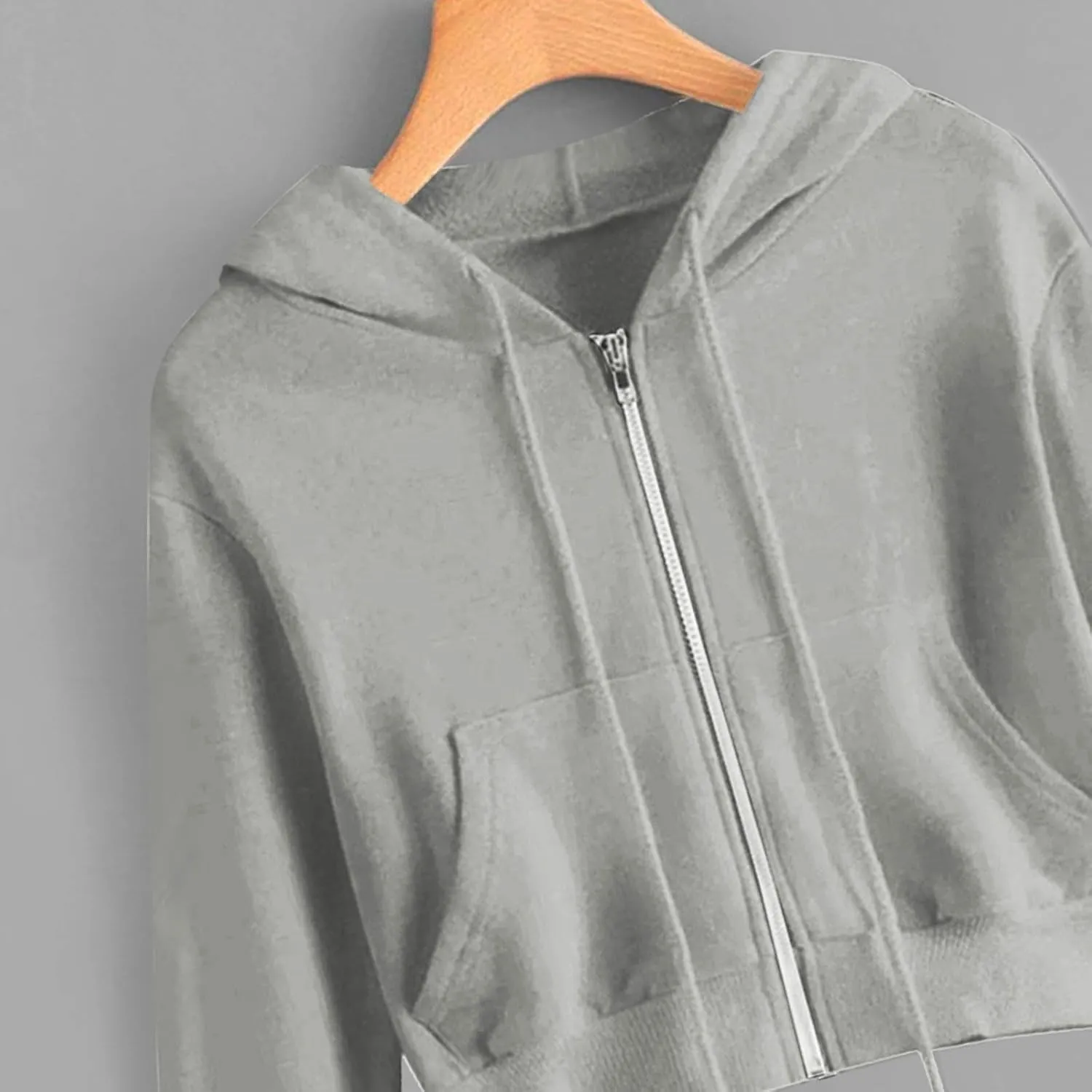 Women Basic Cropped Hoodies Full Zipper Drawstring Sweatshirt Jackets Casual Long Sleeve Short Outwear with Pockets
