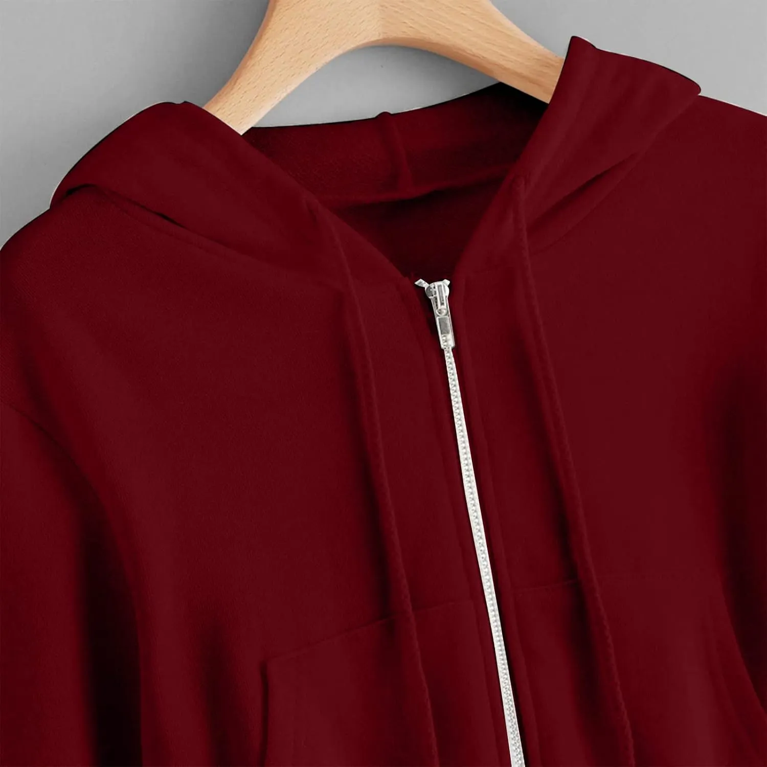 Women Basic Cropped Hoodies Full Zipper Drawstring Sweatshirt Jackets Casual Long Sleeve Short Outwear with Pockets