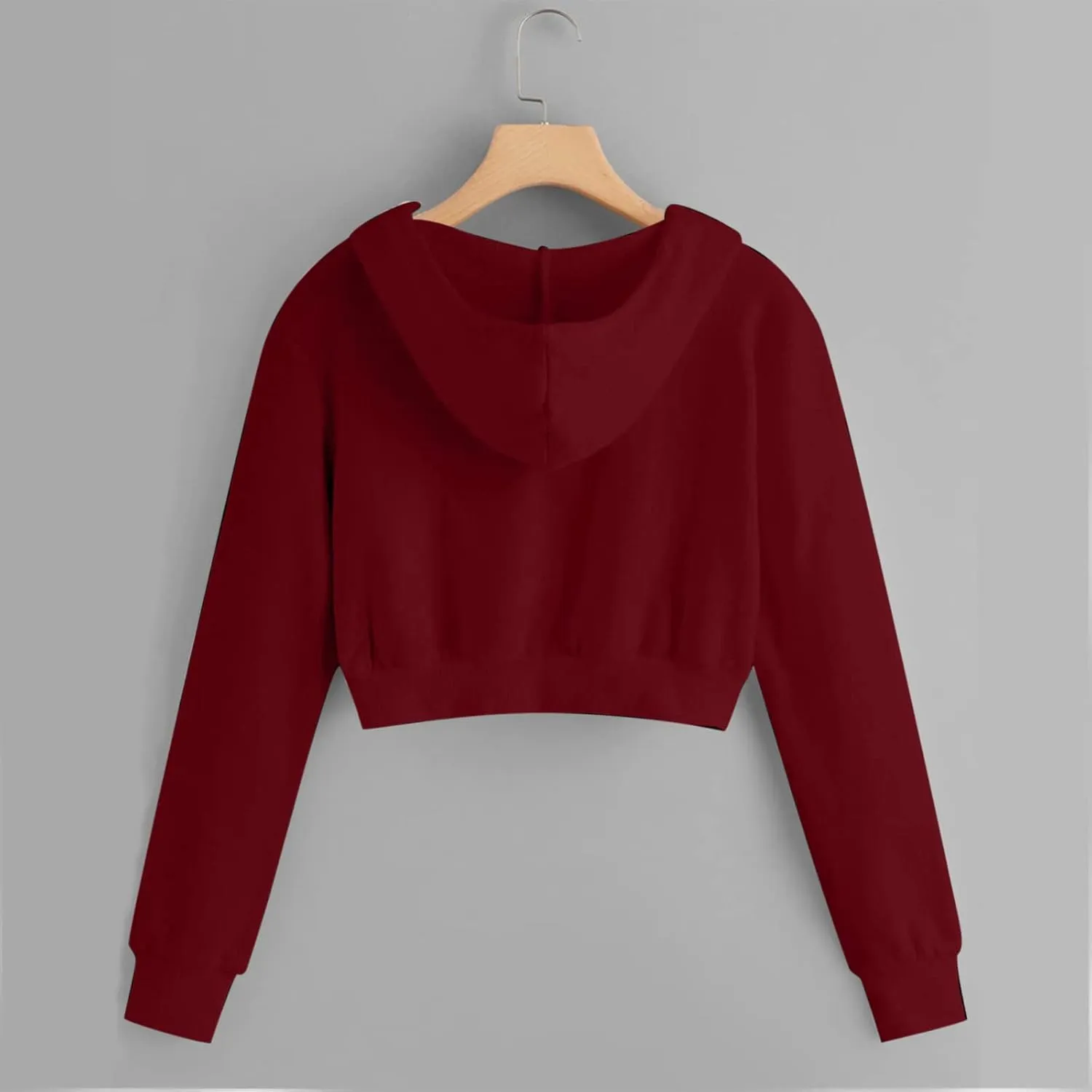 Women Basic Cropped Hoodies Full Zipper Drawstring Sweatshirt Jackets Casual Long Sleeve Short Outwear with Pockets