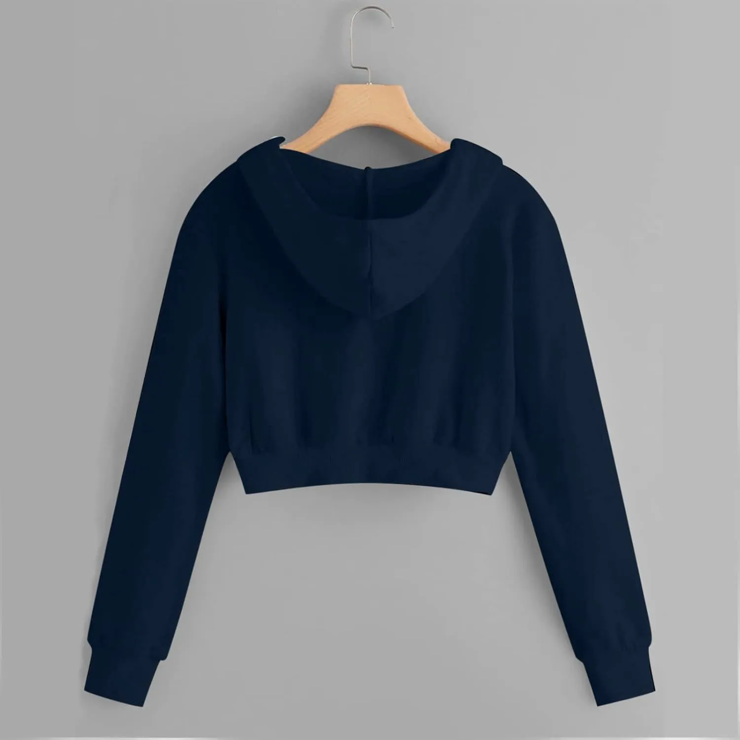 Women Basic Cropped Hoodies Full Zipper Drawstring Sweatshirt Jackets Casual Long Sleeve Short Outwear with Pockets