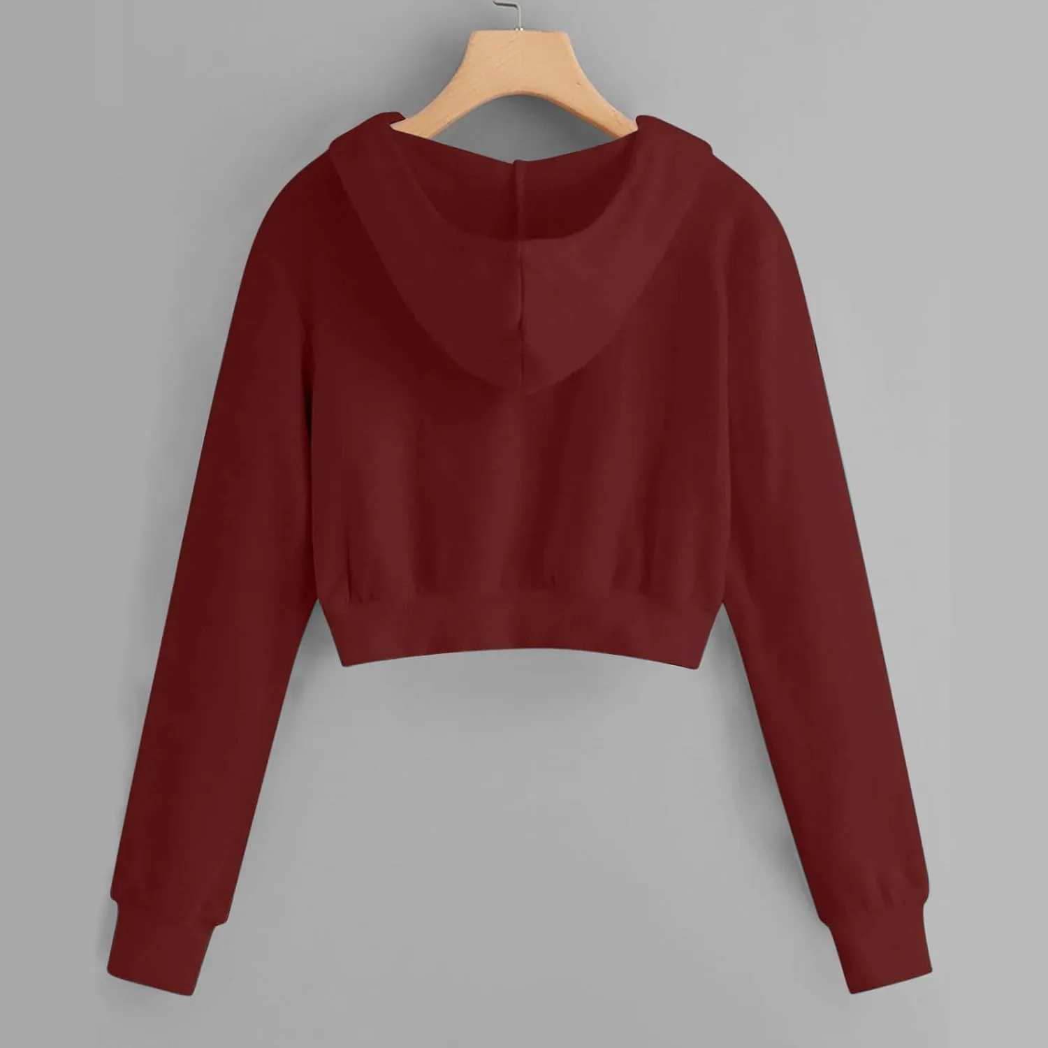 Women Basic Cropped Hoodies Full Zipper Drawstring Sweatshirt Jackets Casual Long Sleeve Short Outwear with Pockets