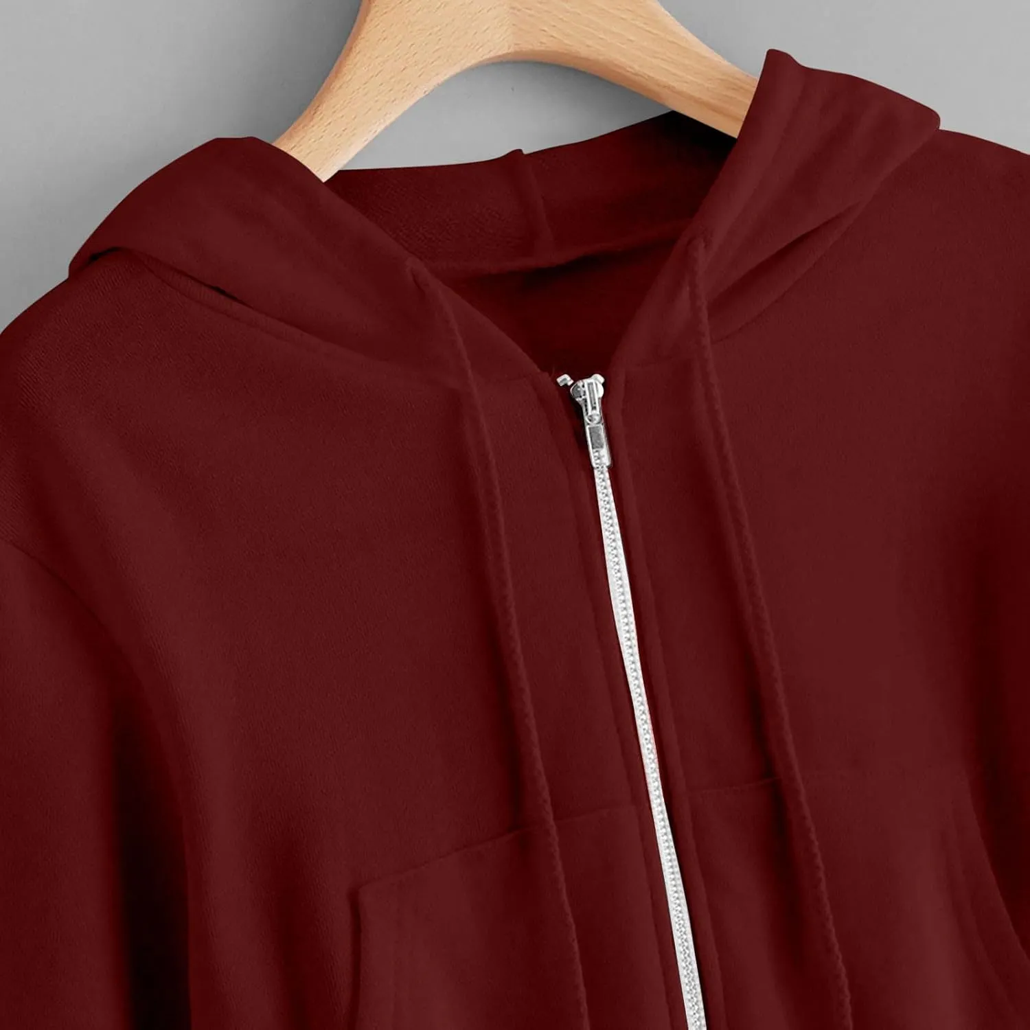 Women Basic Cropped Hoodies Full Zipper Drawstring Sweatshirt Jackets Casual Long Sleeve Short Outwear with Pockets