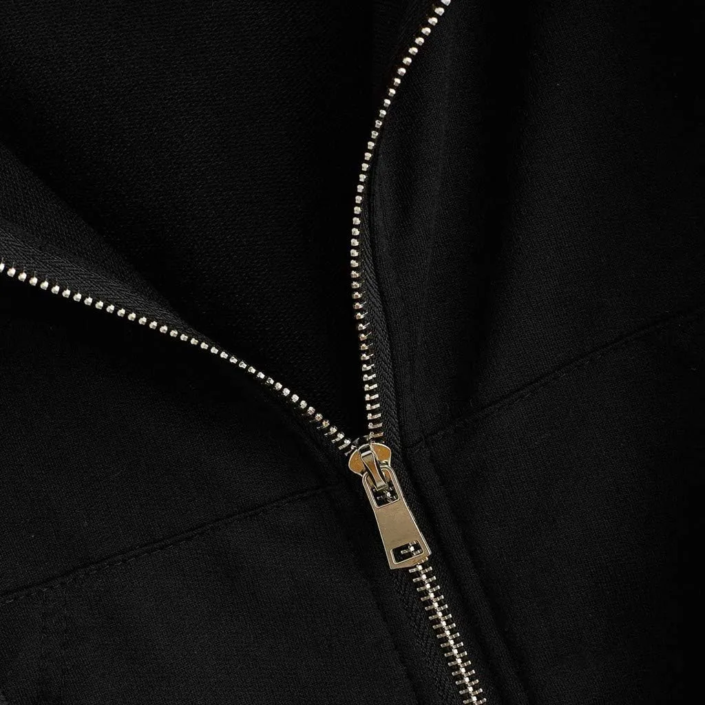 Women Basic Cropped Hoodies Full Zipper Drawstring Sweatshirt Jackets Casual Long Sleeve Short Outwear with Pockets