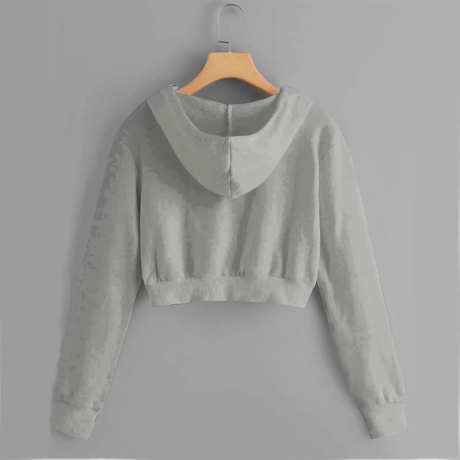 Women Basic Cropped Hoodies Full Zipper Drawstring Sweatshirt Jackets Casual Long Sleeve Short Outwear with Pockets