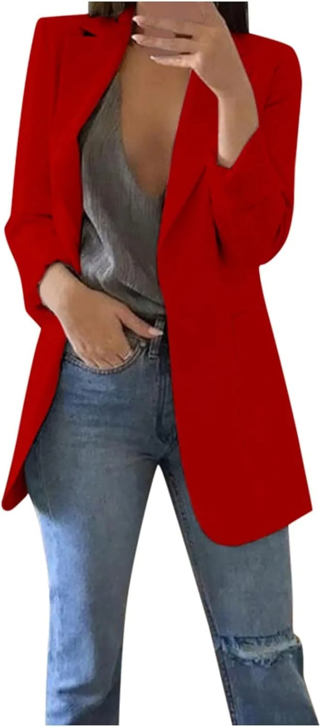 Women Blazers Fashion Casual Open Front Suit Jackets Fashion Work Office Jacket Solid Lapel Outerwear with Pockets