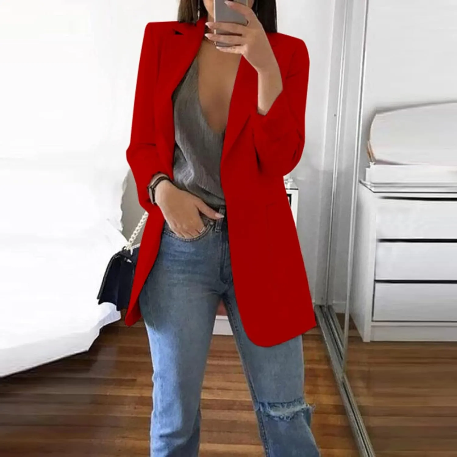 Women Blazers Fashion Casual Open Front Suit Jackets Fashion Work Office Jacket Solid Lapel Outerwear with Pockets