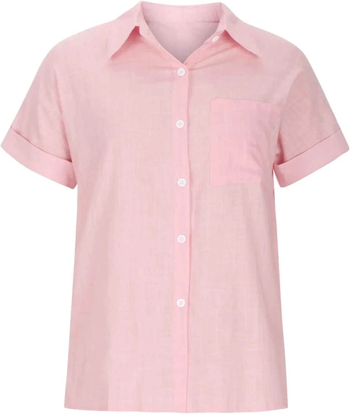 Women Cotton Linen Shirts with Pockets Casual Solid Short Sleeve Button Down Blouse Tunic Shirt Summer Tops Plus Size