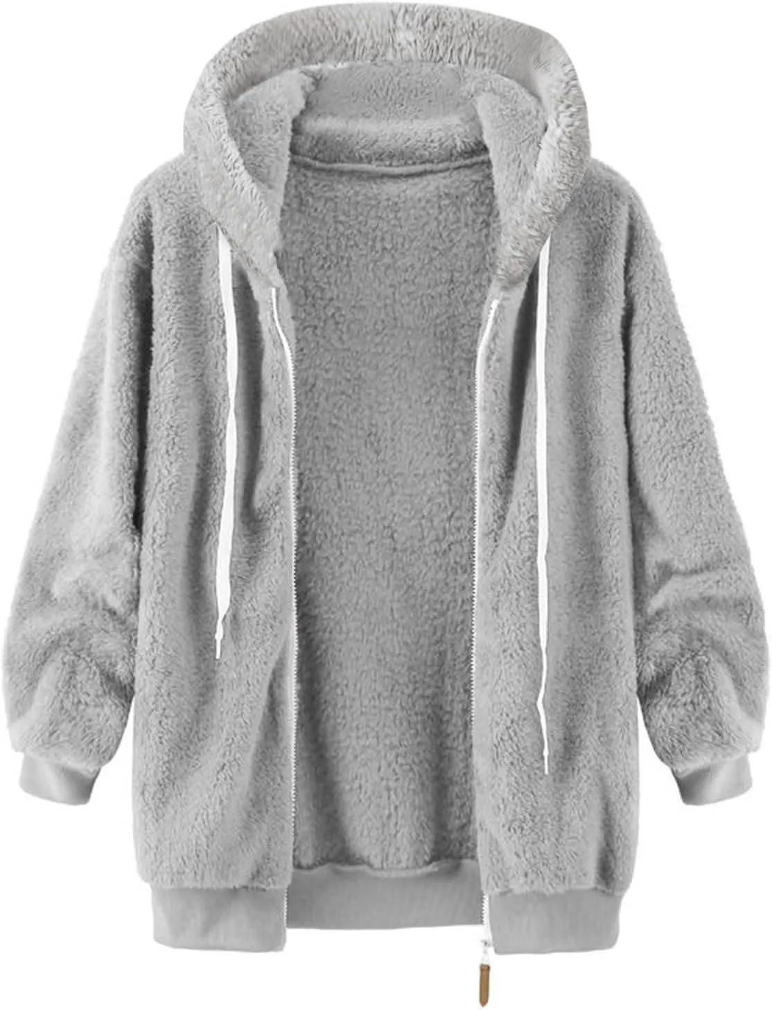 Women Fuzzy Hoodie Zip Up Fleece Jacket Long Sleeve Colorblock Sweatshirt Oversized Fluffy Coat Fall Winter Outerwear
