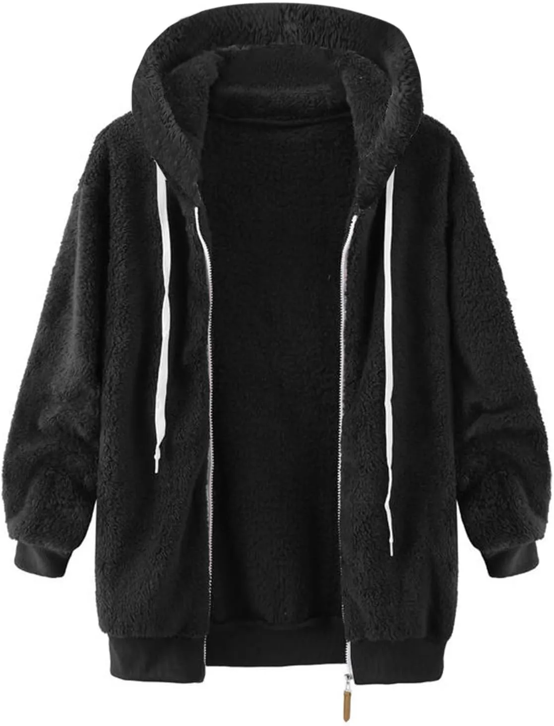 Women Fuzzy Hoodie Zip Up Fleece Jacket Long Sleeve Colorblock Sweatshirt Oversized Fluffy Coat Fall Winter Outerwear