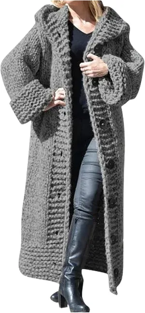 Women Knit Casual Coat Sweater Long Sleeve Solid Button Plus Size Long Cardigan Lightweight Soft Paded Winter Coats