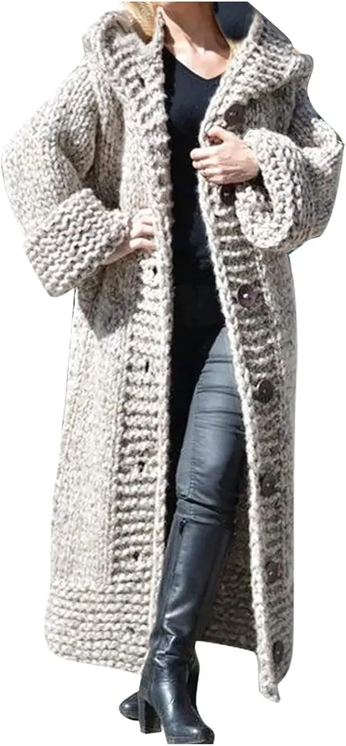 Women Knit Casual Coat Sweater Long Sleeve Solid Button Plus Size Long Cardigan Lightweight Soft Paded Winter Coats