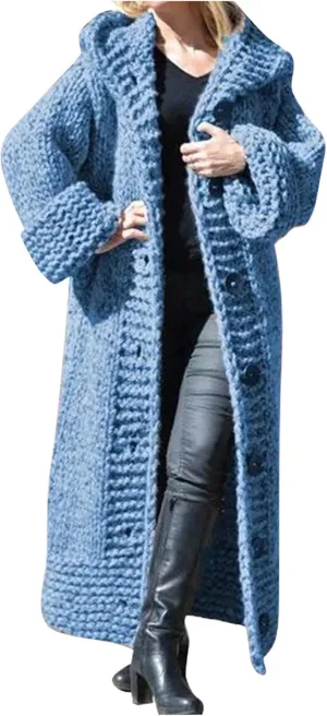Women Knit Casual Coat Sweater Long Sleeve Solid Button Plus Size Long Cardigan Lightweight Soft Paded Winter Coats