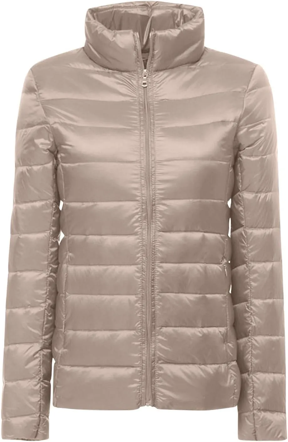 Women Packable Down Jacket Regular Fitted Lightweight Puffer Coats Quilted Stand Collar Solid Soft Comforable Outwear