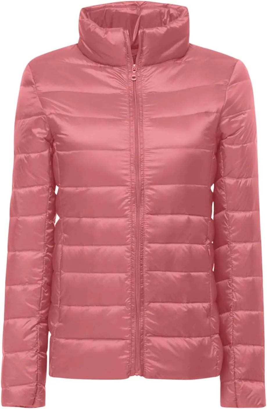 Women Packable Down Jacket Regular Fitted Lightweight Puffer Coats Quilted Stand Collar Solid Soft Comforable Outwear