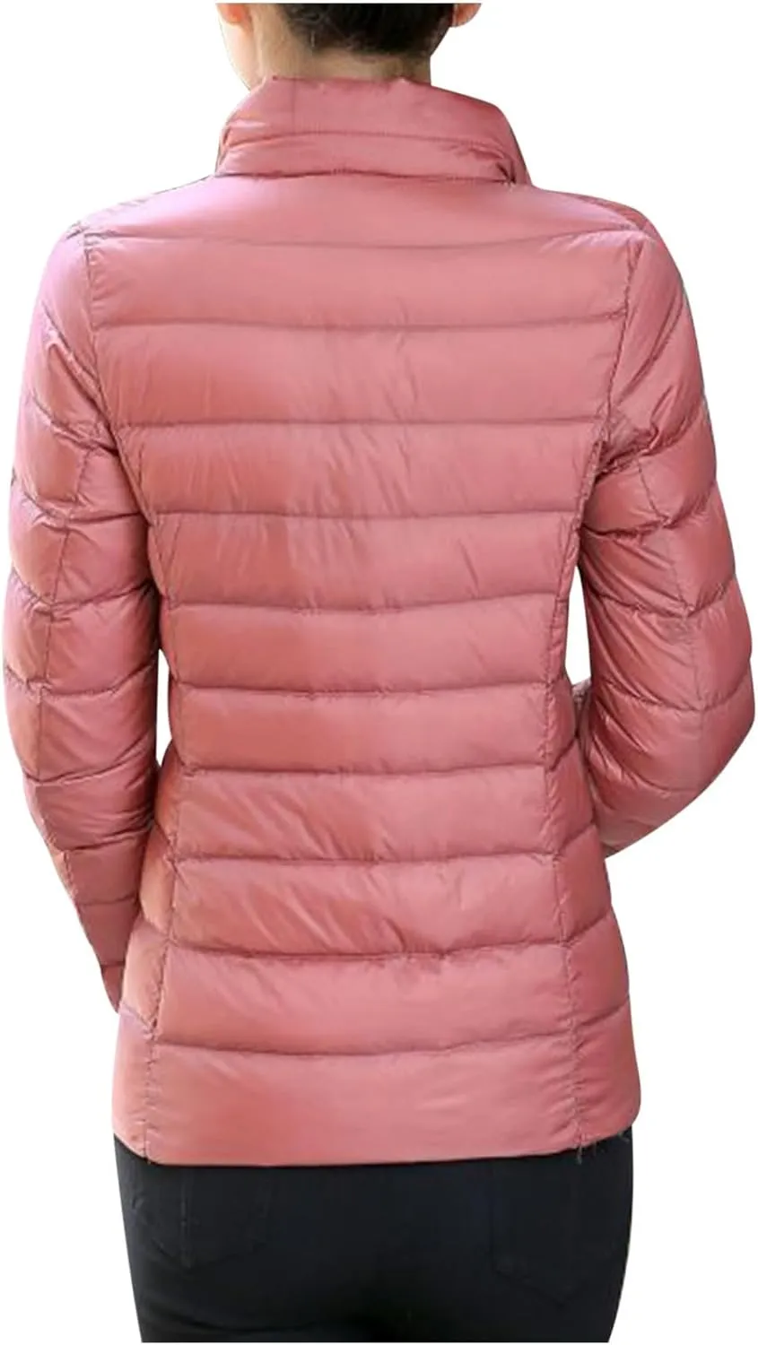 Women Packable Down Jacket Regular Fitted Lightweight Puffer Coats Quilted Stand Collar Solid Soft Comforable Outwear