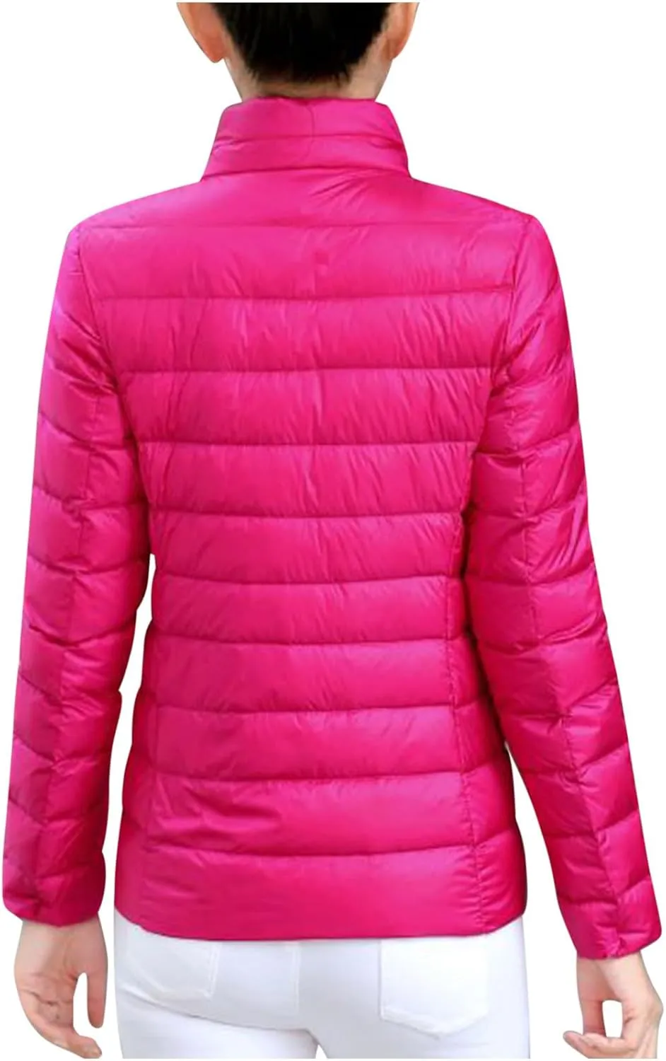 Women Packable Down Jacket Regular Fitted Lightweight Puffer Coats Quilted Stand Collar Solid Soft Comforable Outwear