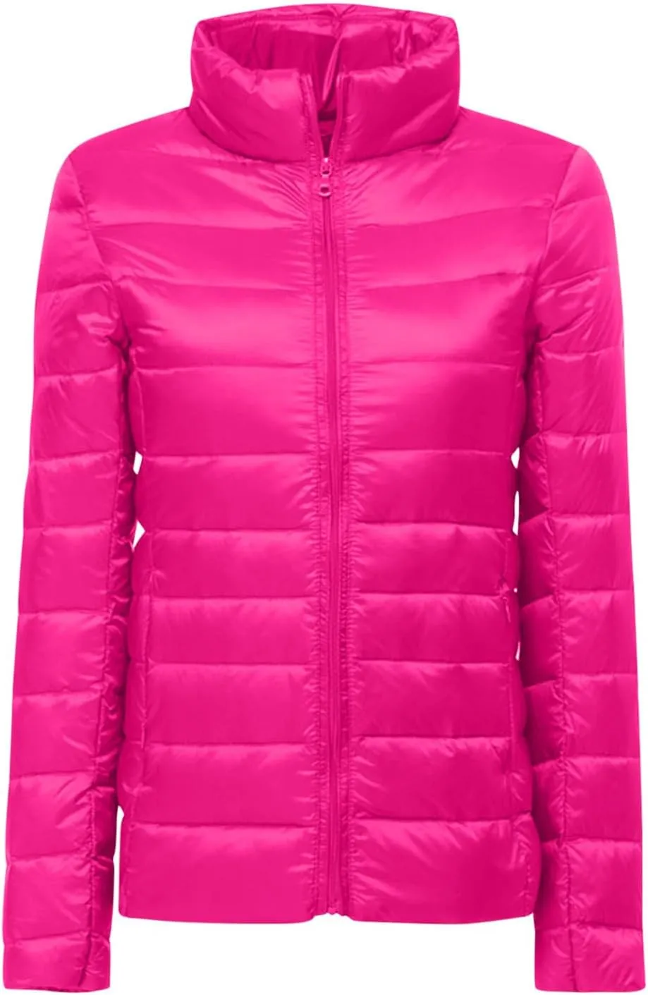 Women Packable Down Jacket Regular Fitted Lightweight Puffer Coats Quilted Stand Collar Solid Soft Comforable Outwear