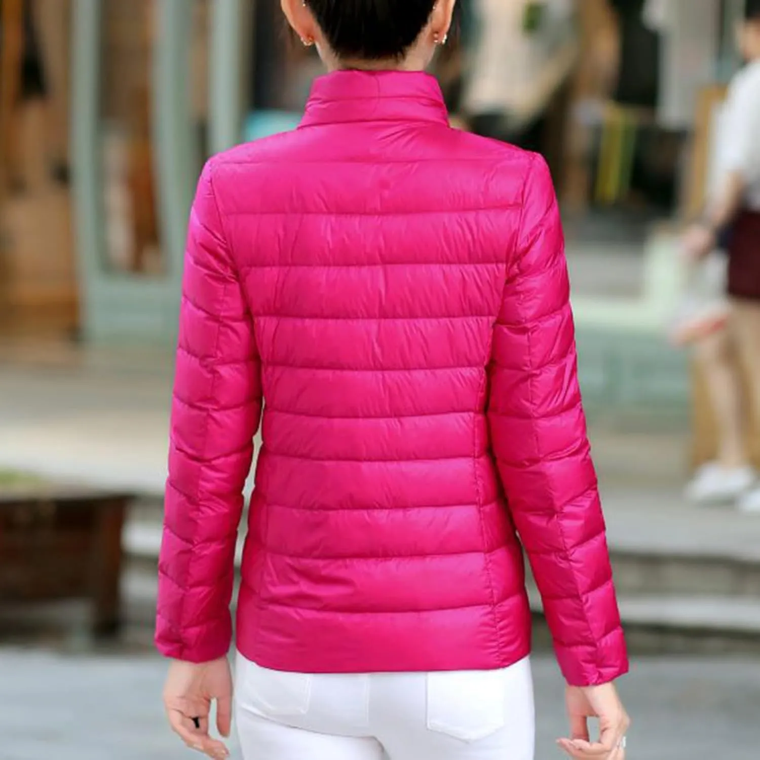 Women Packable Down Jacket Regular Fitted Lightweight Puffer Coats Quilted Stand Collar Solid Soft Comforable Outwear