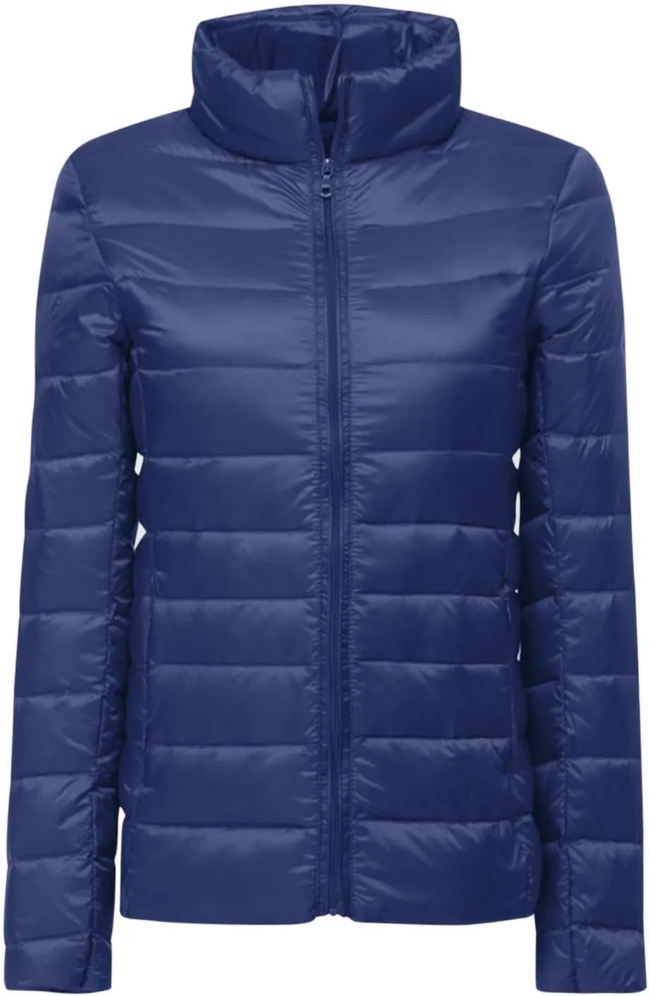 Women Packable Down Jacket Regular Fitted Lightweight Puffer Coats Quilted Stand Collar Solid Soft Comforable Outwear