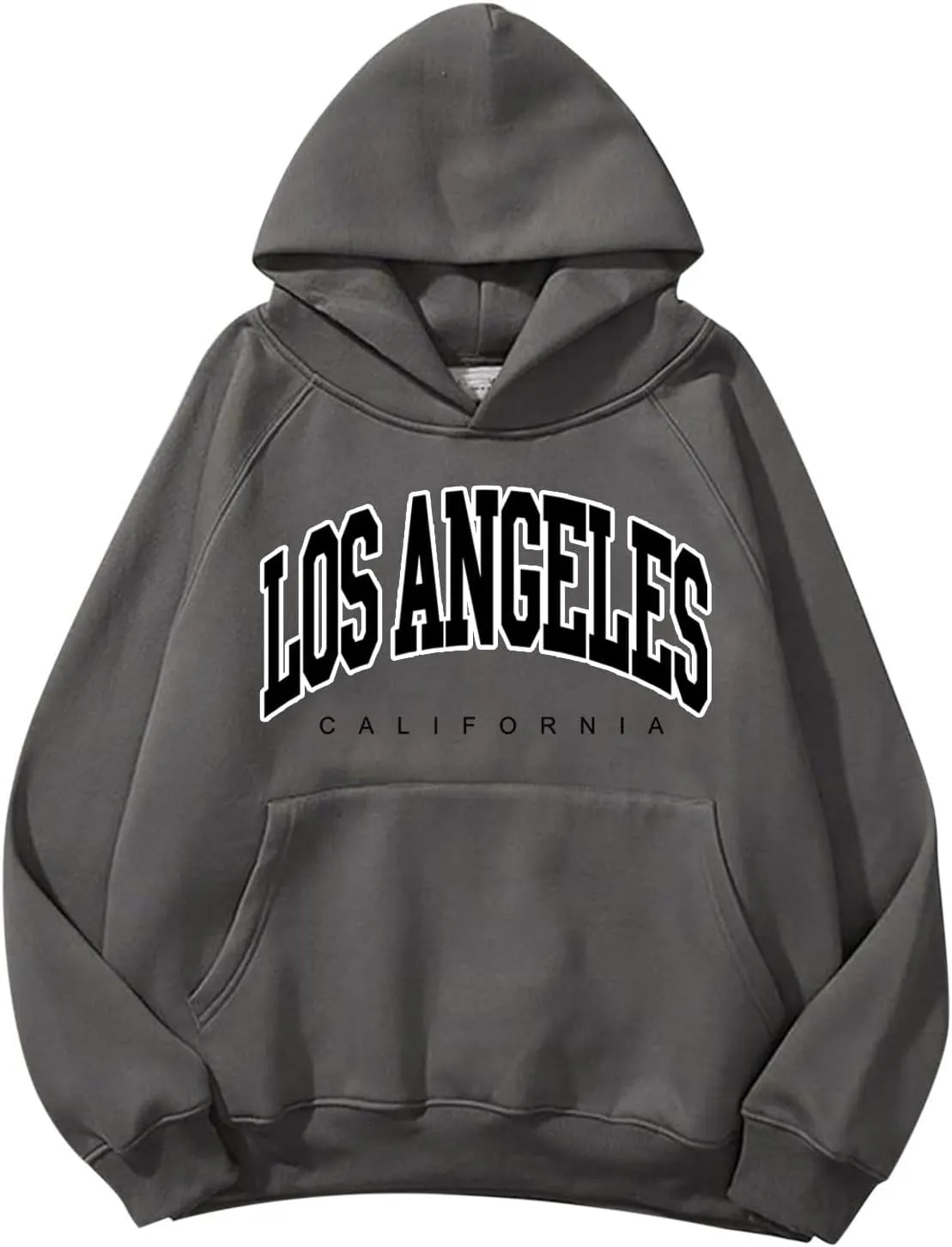 Women Solid Basic Fleece Letter Loose Hoodie Sweatshirt Long Sleeve Pocket Drop Shoulder Pullovers Top Pullover