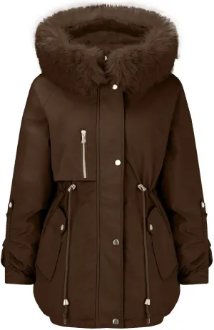 Women Winter Parka Coat Faux Fur Mid Long Down Coat Thicken Fleece Lined Jacket Regular Street Windproof Warm Outwear