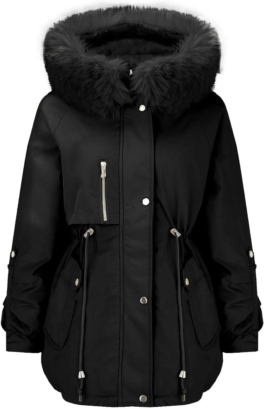 Women Winter Parka Coat Faux Fur Mid Long Down Coat Thicken Fleece Lined Jacket Regular Street Windproof Warm Outwear