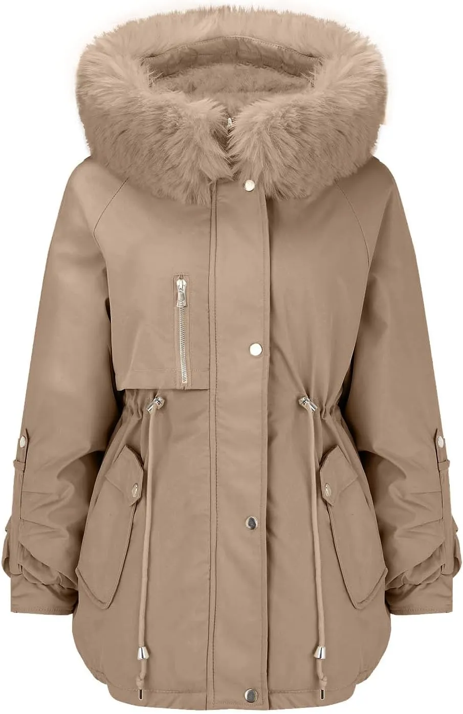 Women Winter Parka Coat Faux Fur Mid Long Down Coat Thicken Fleece Lined Jacket Regular Street Windproof Warm Outwear