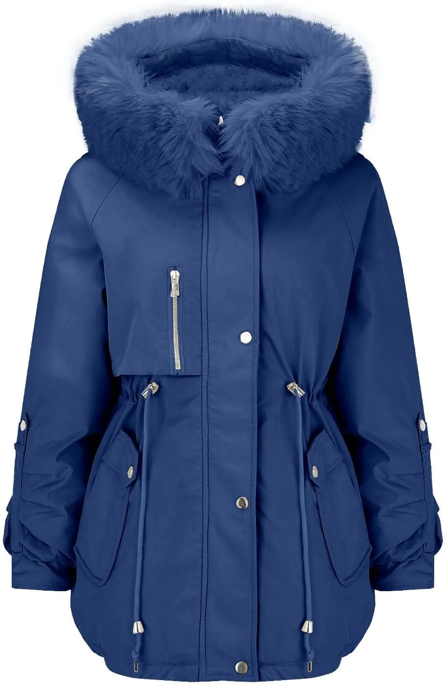 Women Winter Parka Coat Faux Fur Mid Long Down Coat Thicken Fleece Lined Jacket Regular Street Windproof Warm Outwear
