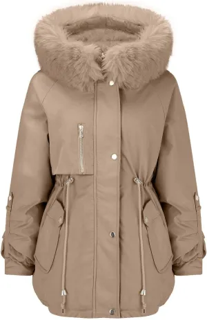Women Winter Parka Coat Faux Fur Mid Long Down Coat Thicken Fleece Lined Jacket Regular Street Windproof Warm Outwear