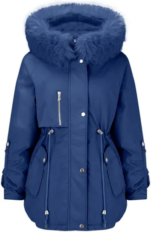 Women Winter Parka Coat Faux Fur Mid Long Down Coat Thicken Fleece Lined Jacket Regular Street Windproof Warm Outwear