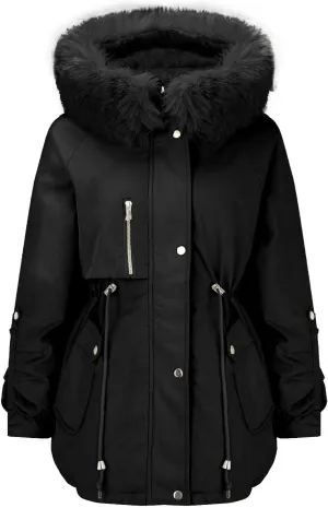 Women Winter Parka Coat Faux Fur Mid Long Down Coat Thicken Fleece Lined Jacket Regular Street Windproof Warm Outwear