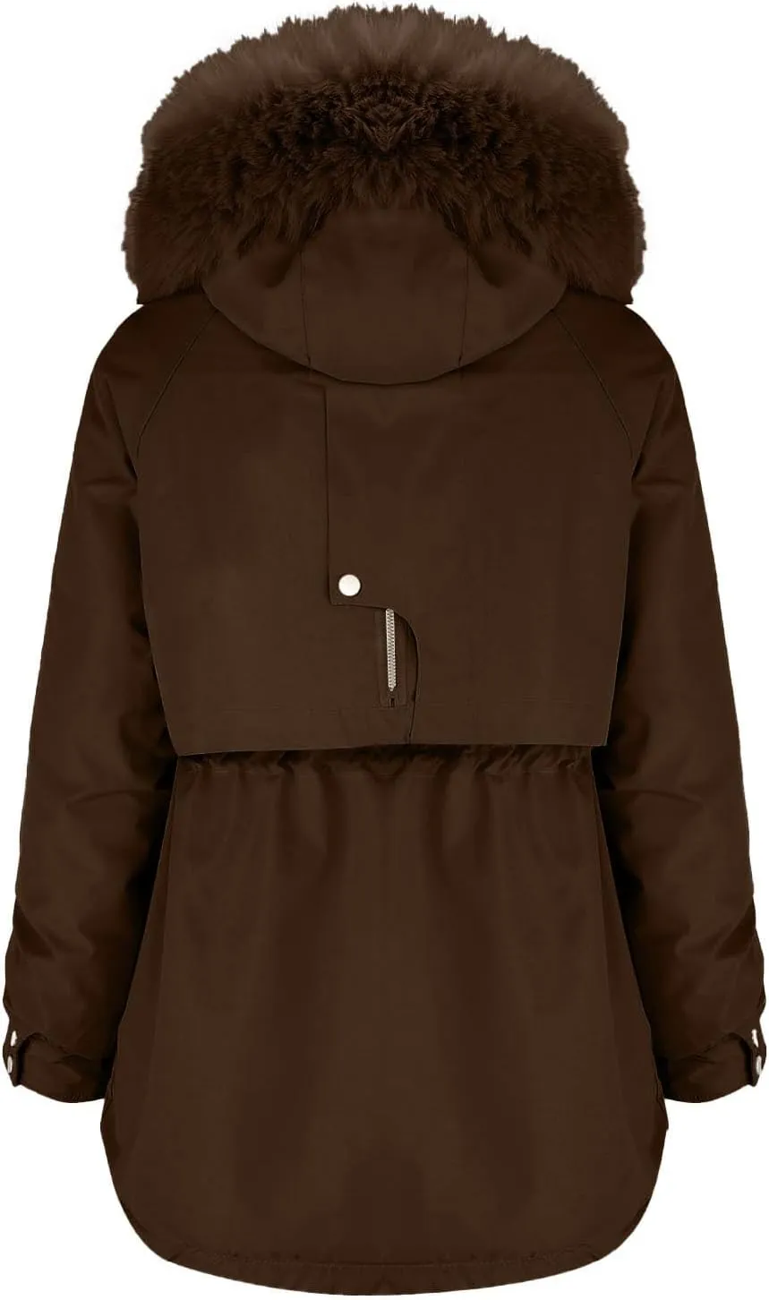 Women Winter Parka Coat Faux Fur Mid Long Down Coat Thicken Fleece Lined Jacket Regular Street Windproof Warm Outwear