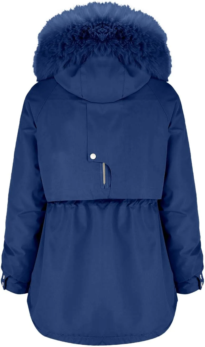 Women Winter Parka Coat Faux Fur Mid Long Down Coat Thicken Fleece Lined Jacket Regular Street Windproof Warm Outwear