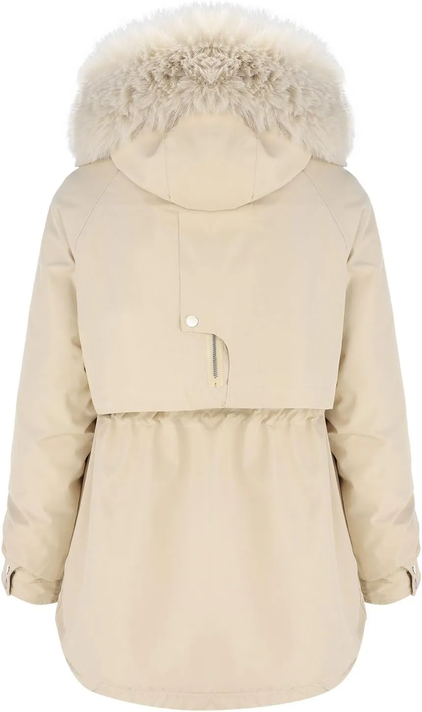 Women Winter Parka Coat Faux Fur Mid Long Down Coat Thicken Fleece Lined Jacket Regular Street Windproof Warm Outwear