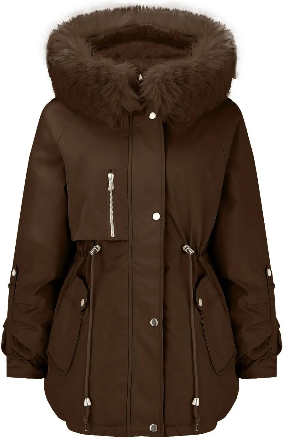 Women Winter Parka Coat Faux Fur Mid Long Down Coat Thicken Fleece Lined Jacket Regular Street Windproof Warm Outwear