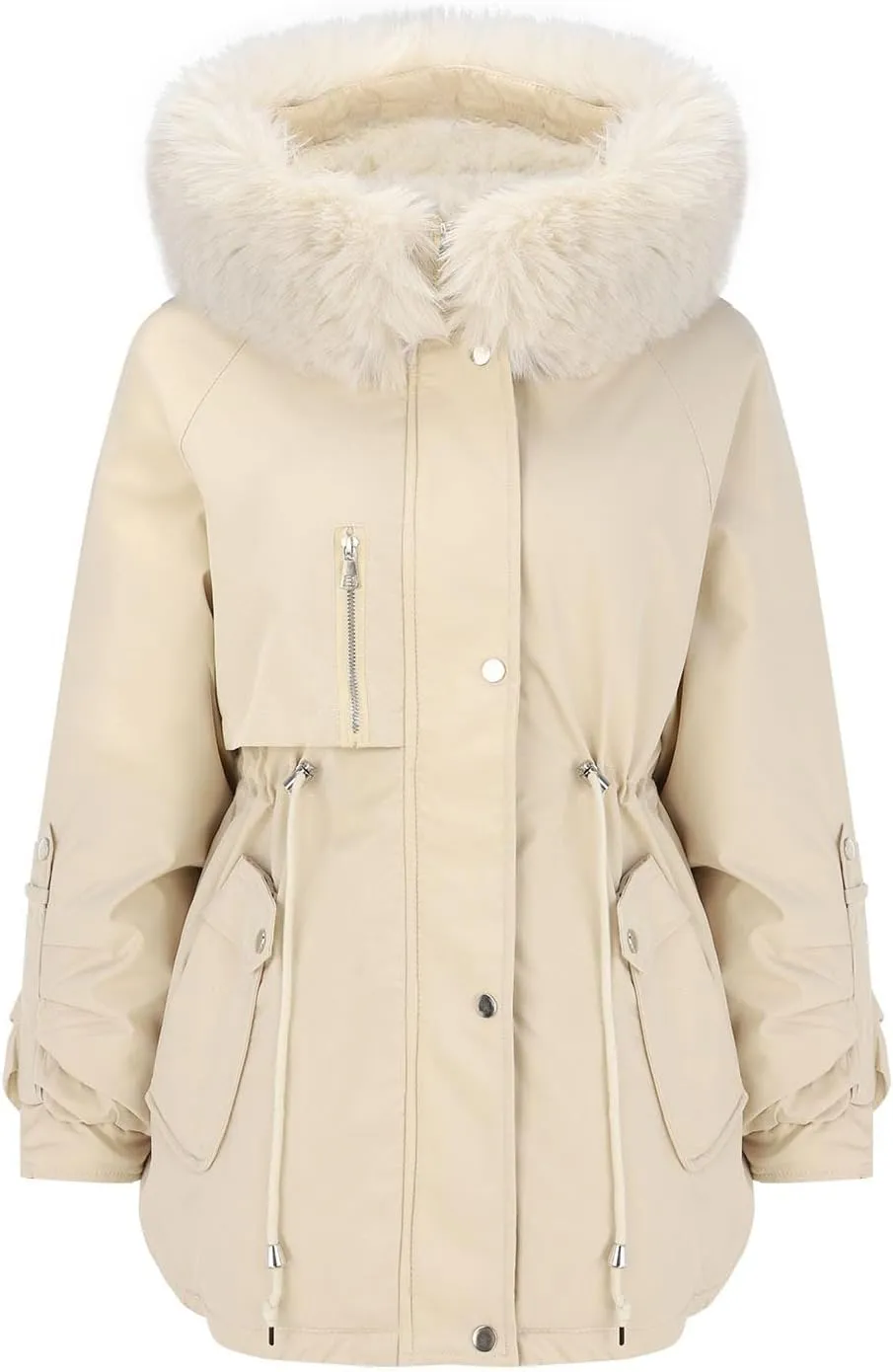 Women Winter Parka Coat Faux Fur Mid Long Down Coat Thicken Fleece Lined Jacket Regular Street Windproof Warm Outwear