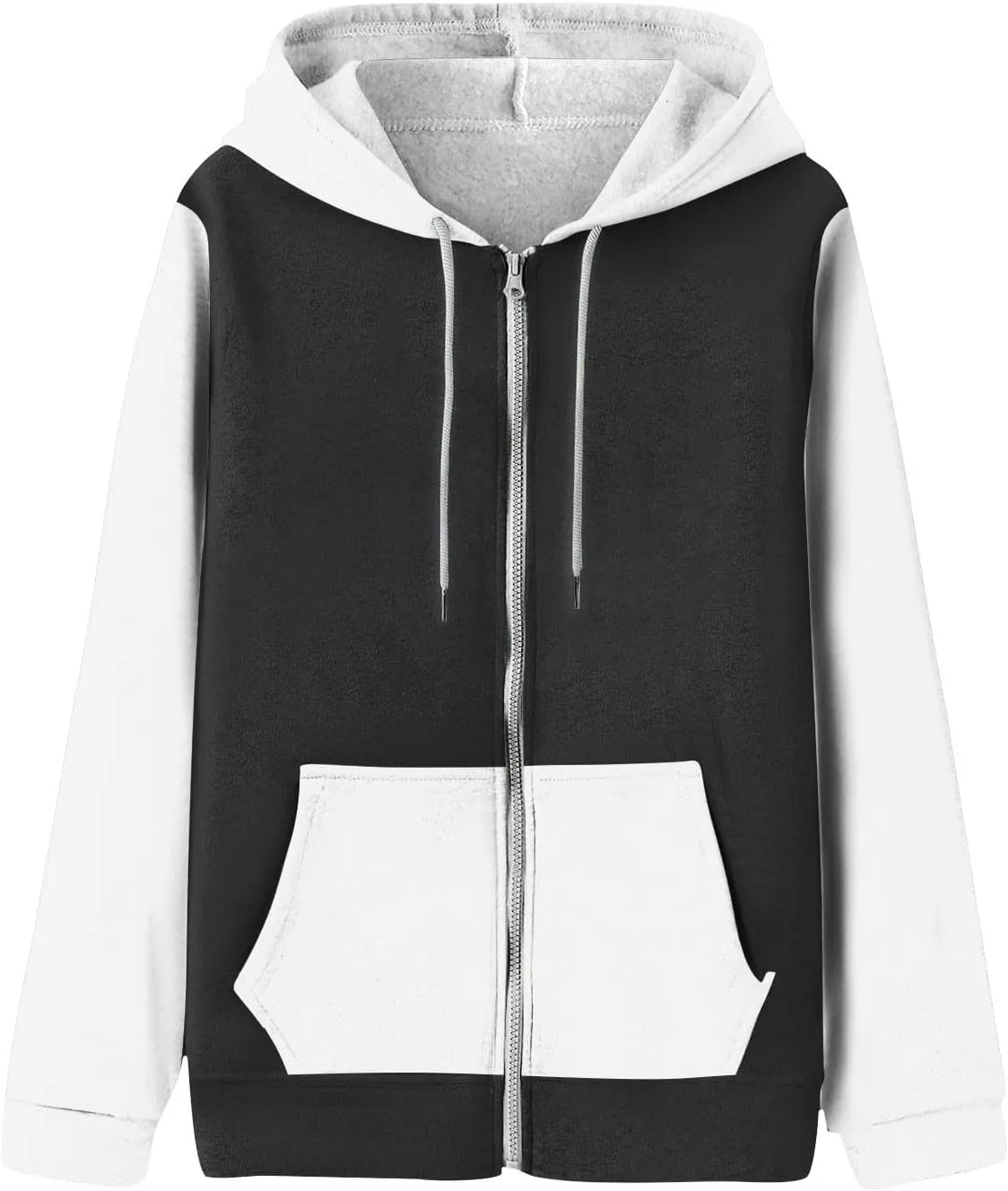 Women Zip Up Hoodie Long Sleeve Fleece Jacket Y2k Colorblock Drawstring Oversized Hooded Sweatshirt with Pockets