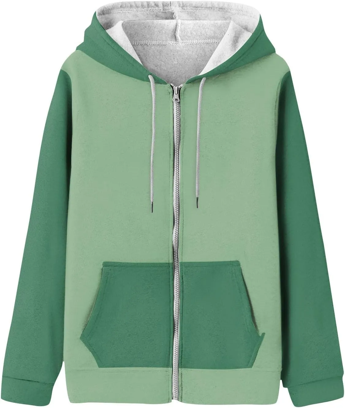 Women Zip Up Hoodie Long Sleeve Fleece Jacket Y2k Colorblock Drawstring Oversized Hooded Sweatshirt with Pockets