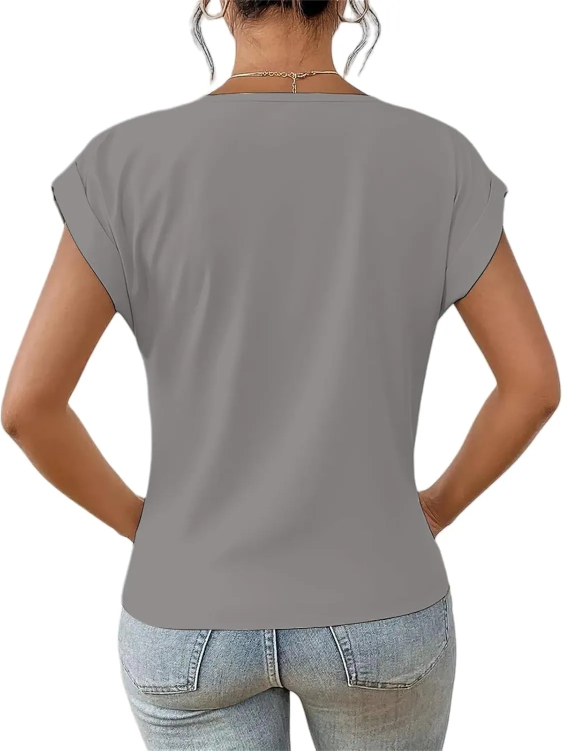 Womens 2025 Summer Tops V Neck Casual Twist Front Blouses Short Sleeve Tshirts Loose Fit Tunic Tops Basic Tee Shirts