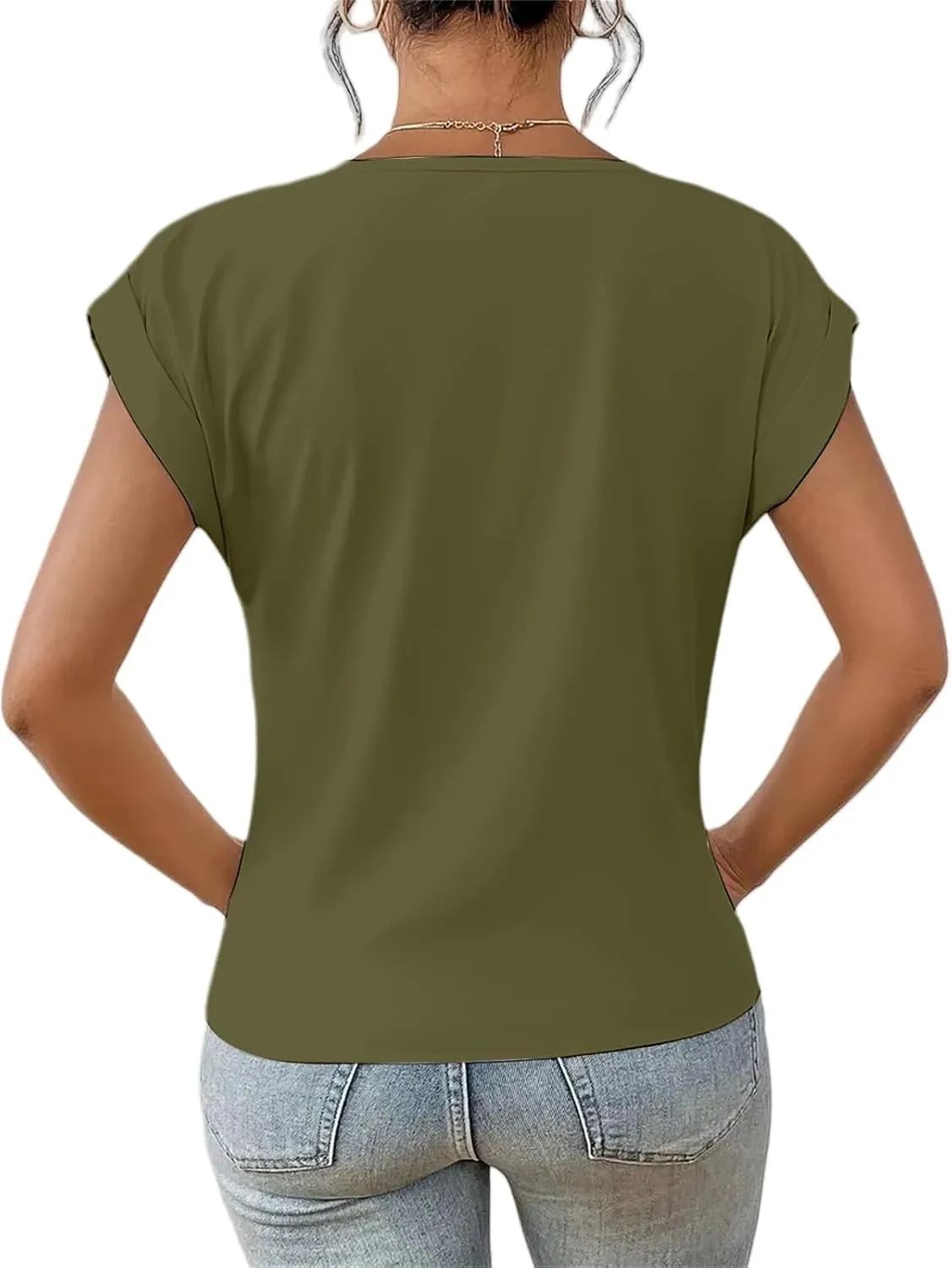 Womens 2025 Summer Tops V Neck Casual Twist Front Blouses Short Sleeve Tshirts Loose Fit Tunic Tops Basic Tee Shirts