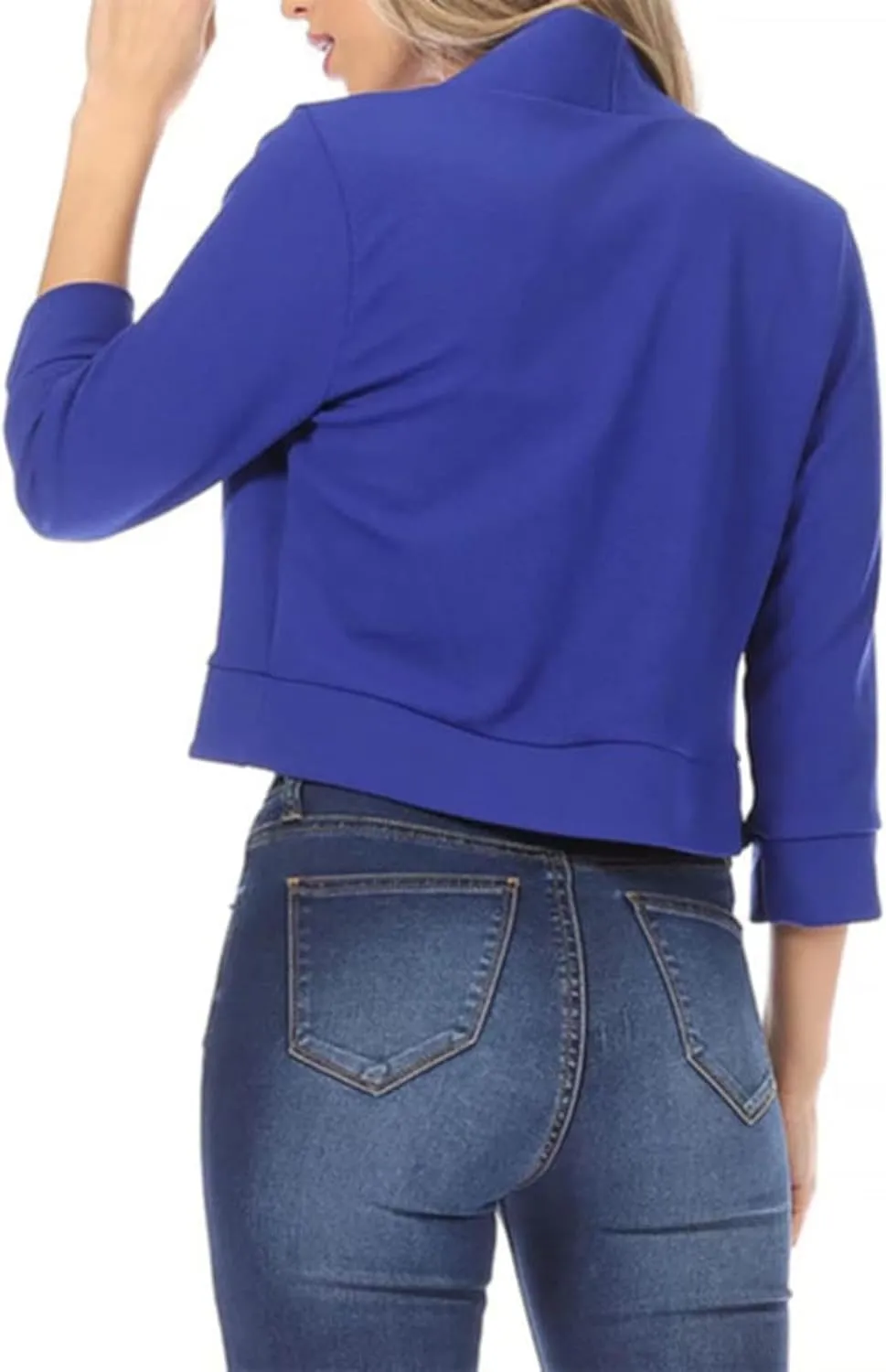 Womens 3/4 Sleeve Blazers Casual Open Front Cardigan Jackets Lightweight Collarless Cropped Work Office Blazer