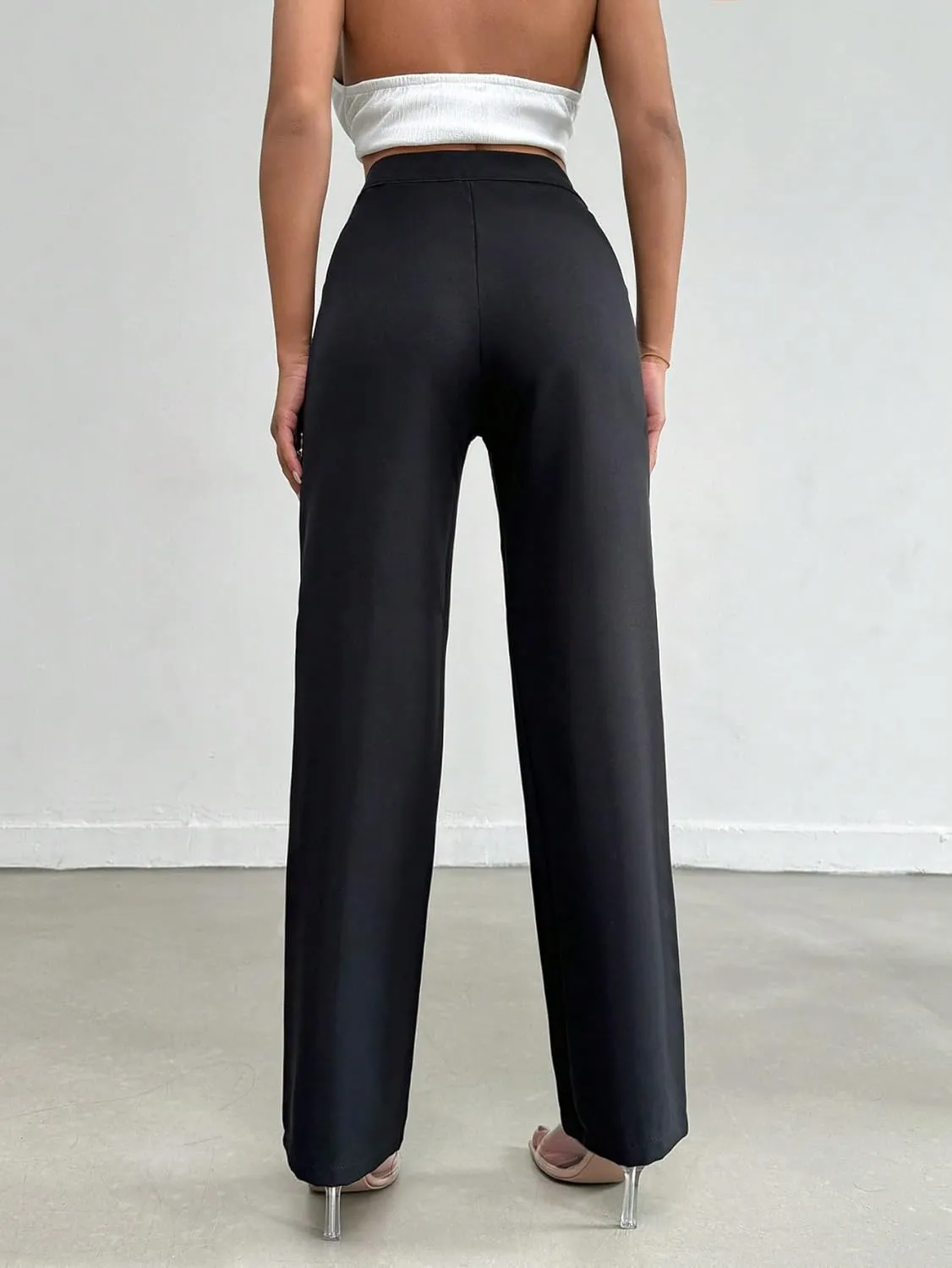 Women's Black Woven Straight Fit Pants