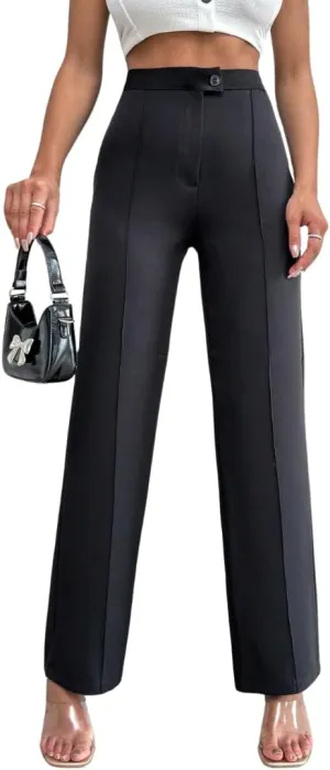 Women's Black Woven Straight Fit Pants