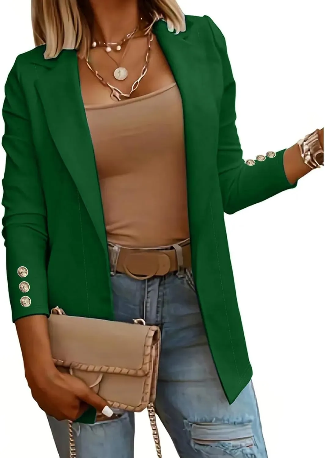 Womens Blazer Open Front Cardigan Work Suit Lapel Collar Work Office Jackets Blazer Business Office Attire