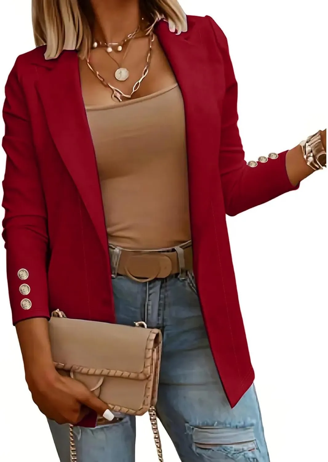 Womens Blazer Open Front Cardigan Work Suit Lapel Collar Work Office Jackets Blazer Business Office Attire