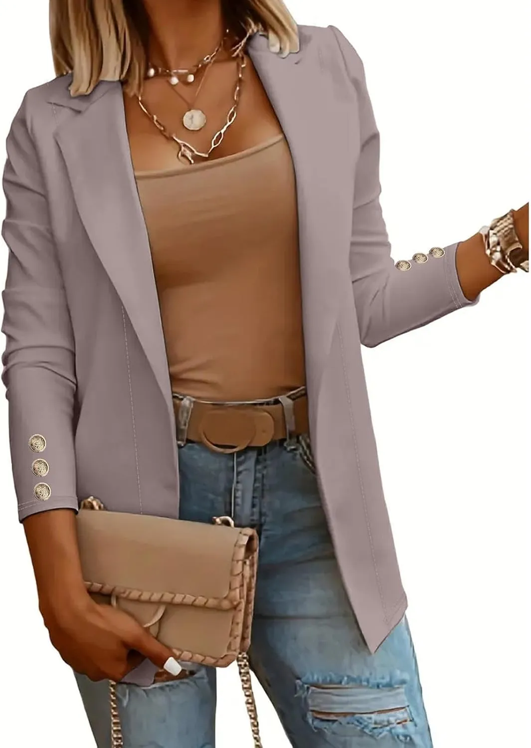 Womens Blazer Open Front Cardigan Work Suit Lapel Collar Work Office Jackets Blazer Business Office Attire