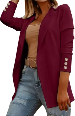 Womens Blazer Open Front Cardigan Work Suit Lapel Collar Work Office Jackets Blazer Business Office Attire