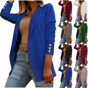 Womens Blazer Open Front Cardigan Work Suit Lapel Collar Work Office Jackets Blazer Business Office Attire