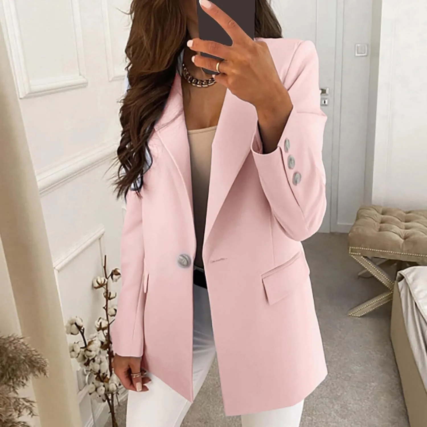 Women's Blazers & Suit Jackets Long Sleeve Open Front Solid Color Blazer Jacket Lightweight Work Office Suit