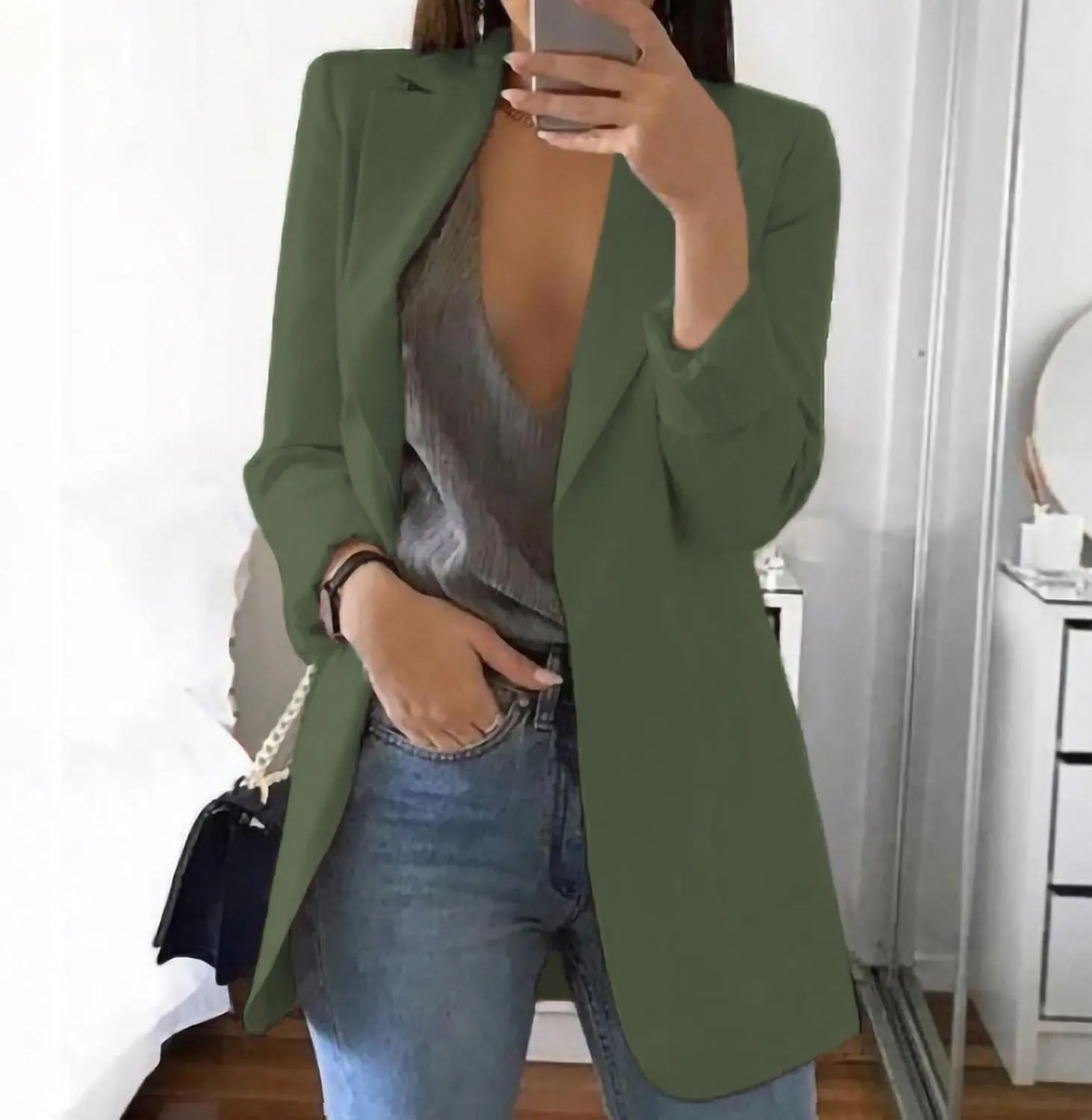 Womens Blazers for Work Casual Open Front Long Sleeve Jackets Solid Color Work Office Blazer Business Outfits